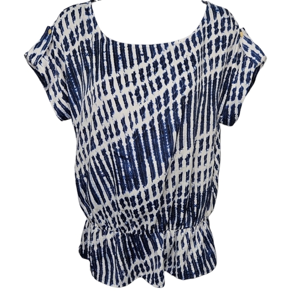 MICHAEL Michael Kors Elastic Ruffled Waist Rolled Snap Sleeve Top - Picture 1 of 4